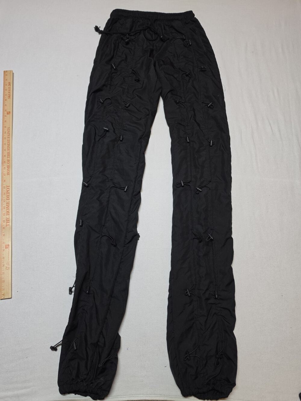 MNMI Black Parachute Pants XL Toggle Drawstring Ruched Y2K Streetwear Nylon